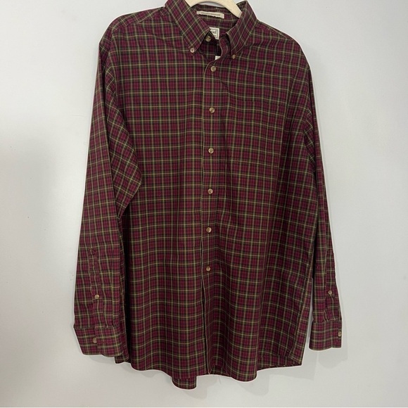 Vintage LL Bean red plaid cotton pants casual button down classic retro holiday - Picture 6 of 14